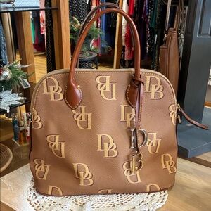 Dooney & Bourke Tan Monogram Domed Logo Satchel